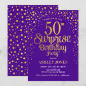 Verrassing 50ste Verjaardagsfeest - Paarse & Goud Kaart (Voorkant / Achterkant)