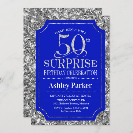 Verrassing 50ste Verjaardagsfeest - Silver Royal B Kaart (Voorkant / Achterkant)