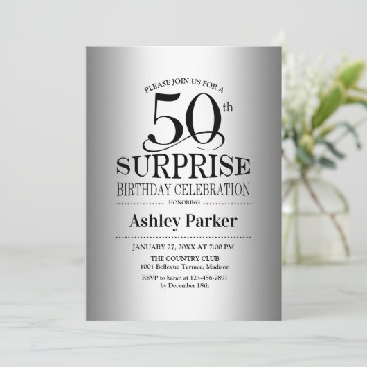 Verrassing 50ste Verjaardagsfeest - Zilver Kaart (Staand voorkant)