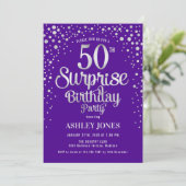 Verrassing 50ste Verjaardagsfeest - Zilver & Paars Kaart (Staand voorkant)