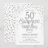 Verrassing 50ste Verjaardagsfeest - Zilver & Wit Kaart (Voorkant / Achterkant)