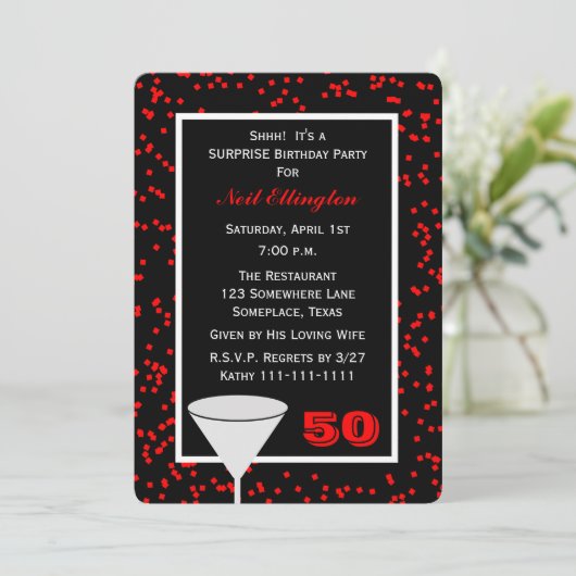 Verrassing 50ste Verjaardagsfeestglas met Confetti Kaart (Staand voorkant)