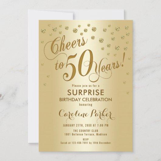 Verrassing 50ste verjaardagsfeestje - Goud Kaart (Voorkant)