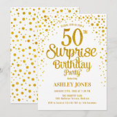 Verrassing 50ste verjaardagsfeestje - Goud & Wit Kaart (Voorkant / Achterkant)