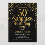 Verrassing 50ste verjaardagsfeestje - Zwart & Goud Kaart<br><div class="desc">Verrassing 50ste verjaardag feestuitnodiging. Elegant design in zwart en faux glitter goud. Beschikt over stijlvol scriptlettertype en confetti. Stuur me een bericht als je aangepaste leeftijd nodig hebt.</div>