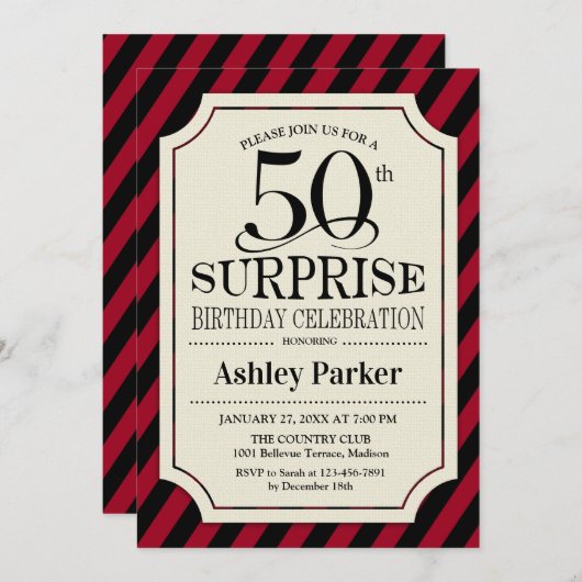 Verrassing 50ste verjaardagsfeestje - zwarte rode kaart (Voorkant / Achterkant)