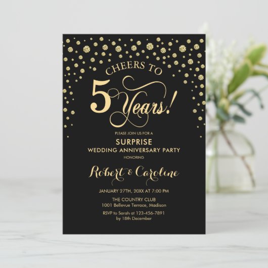 Verrassing 5e Jubileum - Black Gold Kaart (Staand voorkant)