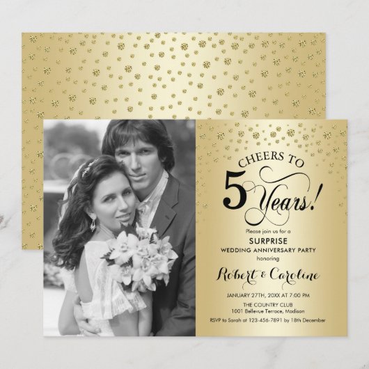 Verrassing 5e Jubileum met Photo Gold Black Kaart (Voorkant / Achterkant)