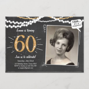 Verrassing 60 Sixty Gold glitter Verjaardag Uitnod Kaart