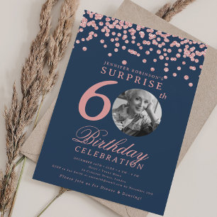 Verrassing 60 Verjaardag Roos Gold Confetti Navy B Kaart