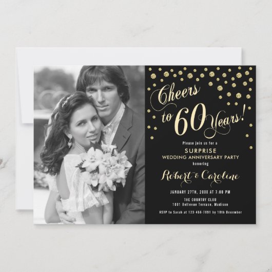 Verrassing 60e Jubileum met foto - Gold Black Kaart (Voorkant)