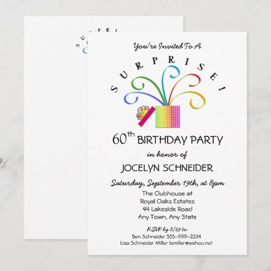 Verrassing 60e of elke leeftijd verjaardagsfeestje kaart (Voorkant / Achterkant)