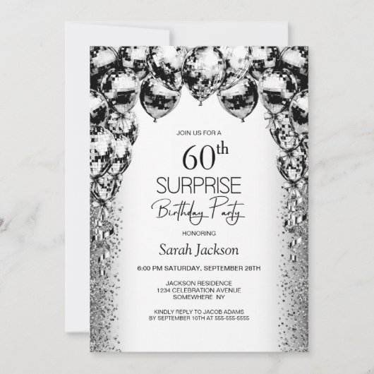 Verrassing 60e verjaardag Black White Balloons Par Kaart (Voorkant)