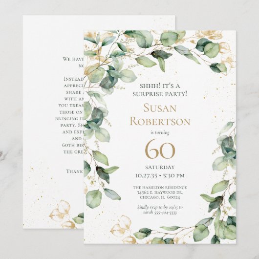 Verrassing 60e verjaardag Eucalyptus Kaart Verzoek (Voorkant / Achterkant)