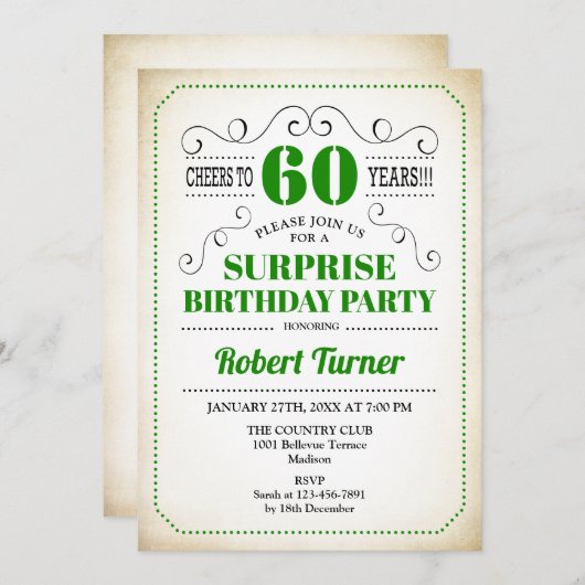 Verrassing 60e verjaardag - Groen Wit Zwart Kaart (Voorkant / Achterkant)