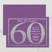Verrassing 60e verjaardag Paarse en zilveren glitt Kaart (Voorkant / Achterkant)