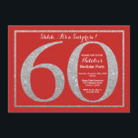 Verrassing 60e verjaardag Rood en Zilver Glitter Kaart<br><div class="desc">Verrassing 60e verjaardag uitnodiging. Rood en Zilver Glitter Verjaardagsfeest Uitnodigen met Rode Achtergrond. Verrassingsverjaardag. Verjaardag voor volwassenen. Mannen of Vrouwen Bday Bash Party. Voor verdere aanpassing klikt u op de knop "Aanpassen" en gebruikt u onze ontwerptool om deze sjabloon te wijzigen.</div>