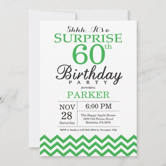 Verrassing 60e verjaardag uitnodiging Green Chevro (Voorkant)