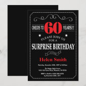 Verrassing 60e verjaardag uitnodiging rood en zwar (Voorkant / Achterkant)
