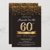 Verrassing 60e verjaardag uitnodiging zwart en gou (Voorkant / Achterkant)