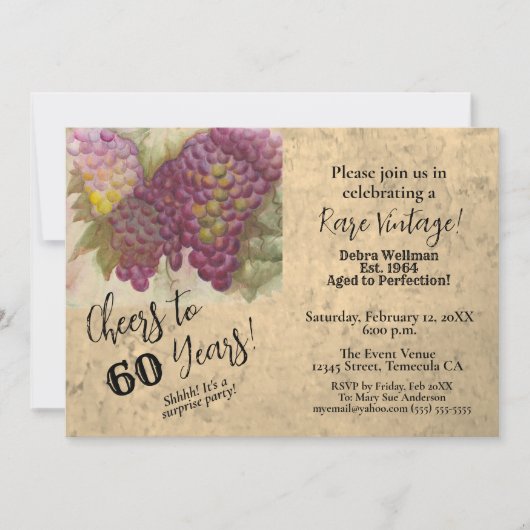 Verrassing 60e Verjaardag Wijn Thema Uitnodiging (Voorkant)