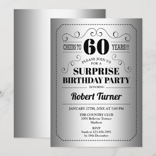 Verrassing 60e verjaardag - Zilver Zwart Kaart (Voorkant / Achterkant)