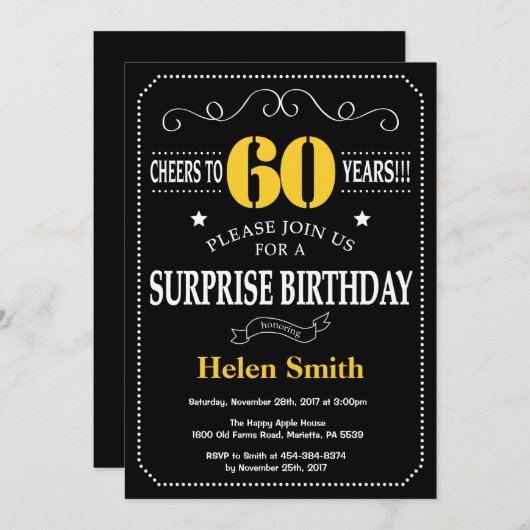 Verrassing 60e verjaardag zwart en geel schoolbord kaart (Voorkant / Achterkant)