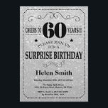 Verrassing 60e verjaardag zwart en zilver glitter kaart<br><div class="desc">Verrassing 60e verjaardag uitnodiging zwart en zilver glitter typografie. Zwart en zilver Glitter achtergrond. Verjaardag voor volwassenen. Verjaardag van Mannen of vrouwen. Kinder jongen of meisje dame tiener Bday Nodig uit. 13e 15e 16e 18e 20e 21e 30e 40e 50e 60e 70e 80e 90e 100e. Elke leeftijd. Voor verdere aanpassing klikt...</div>