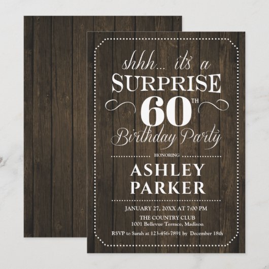 Verrassing 60e Verjaardagsfeest - Rustiek Hout Kaart (Voorkant / Achterkant)