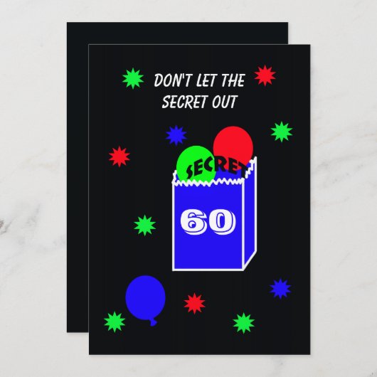 Verrassing 60e Verjaardagsfeest Uitnodiging SECRET (Voorkant / Achterkant)