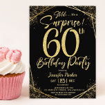 Verrassing 60e Verjaardagsfeestje Zwart & Goud Gli Kaart<br><div class="desc">Gooi een oogverblindend feest met onze Surprise 60th Birthday Party Black & Gold Glitter uitnodiging! Perfect voor een glamoureus en onvergetelijk evenement. Shop nu en laat de verrassing echt schitteren! Let op: Het gouden glitter effect wordt gesimuleerd,  er wordt geen echte glitter gebruikt</div>