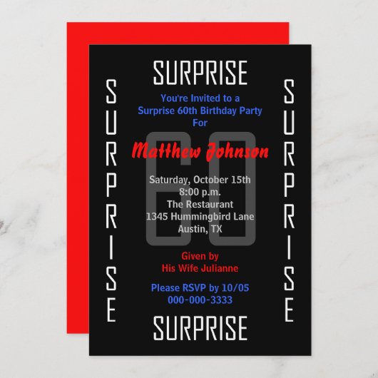 Verrassing 60e Verjaardagsfeestuitnodiging 60 Kaart (Voorkant / Achterkant)