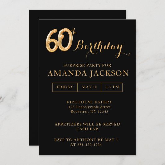 Verrassing 60e Verjaardagsfeestuitnodiging Kaart (Voorkant / Achterkant)