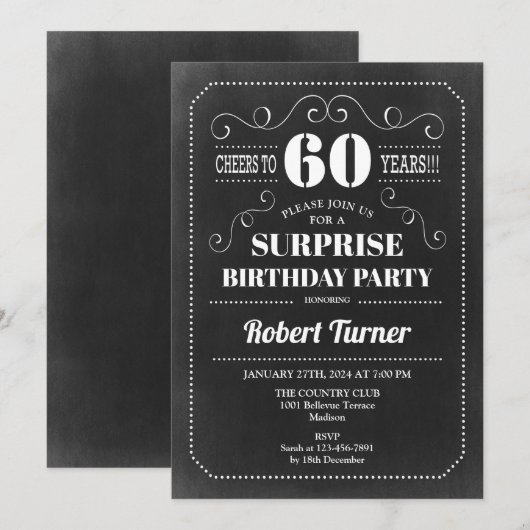 Verrassing 60ste verjaardag - Chalkboard Kaart (Voorkant / Achterkant)