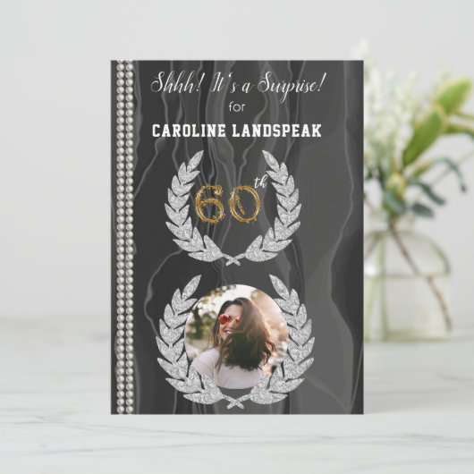Verrassing 60ste Verjaardag Foto, Goud, Parels & Z Kaart (Staand voorkant)