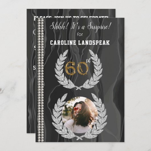 Verrassing 60ste Verjaardag Foto, Goud, Parels & Z Kaart (Voorkant / Achterkant)
