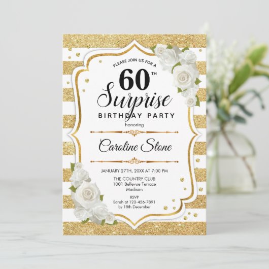 Verrassing 60ste verjaardag - Goud Wit Kaart (Staand voorkant)
