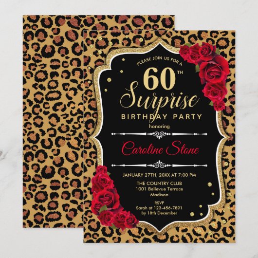 Verrassing 60ste verjaardag - Leopard Zwart Goud R Kaart (Voorkant / Achterkant)