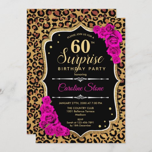 Verrassing 60ste verjaardag - Leopard Zwart Goud R Kaart (Voorkant / Achterkant)