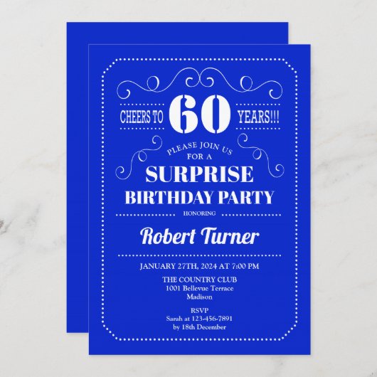 Verrassing 60ste verjaardag - Royal Blue Kaart (Voorkant / Achterkant)