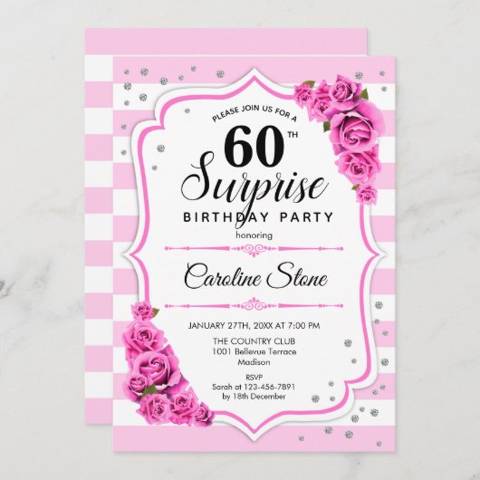 Verrassing 60ste verjaardag - Roze Wit Kaart (Voorkant / Achterkant)