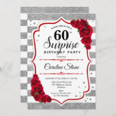 Verrassing 60ste verjaardag - zilver wit rood kaart (Voorkant / Achterkant)
