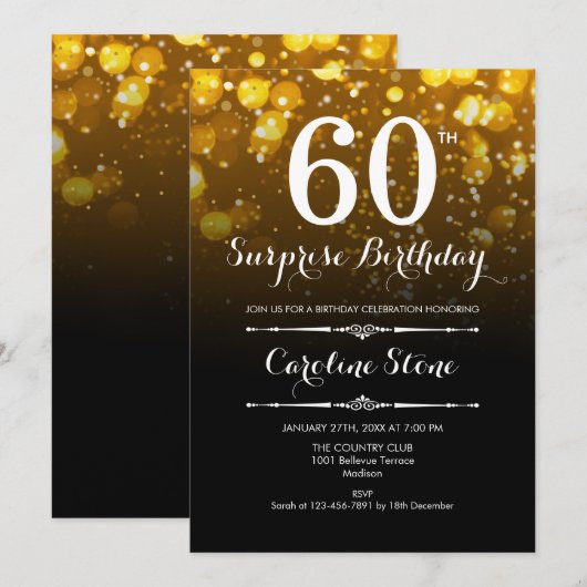 Verrassing 60ste verjaardag - Zwart Goud Wit Kaart (Voorkant / Achterkant)