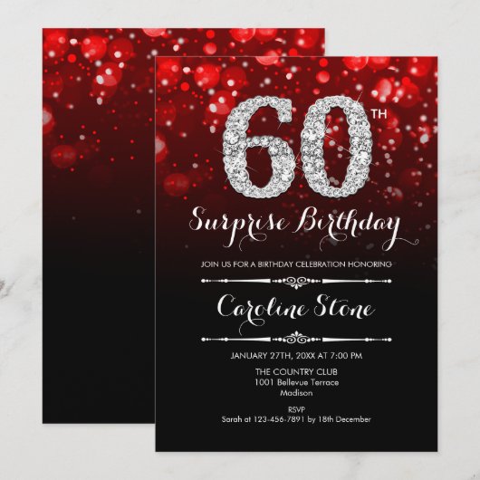 Verrassing 60ste verjaardag - Zwart Rood Zilver Kaart (Voorkant / Achterkant)