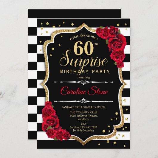 Verrassing 60ste verjaardag - Zwart Wit Rood Kaart (Voorkant / Achterkant)