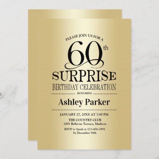 Verrassing 60ste Verjaardagsfeest - Goud Kaart (Voorkant / Achterkant)