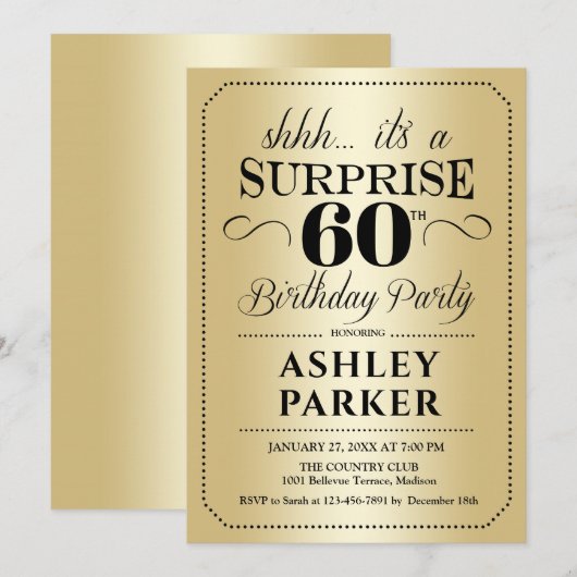 Verrassing 60ste Verjaardagsfeest - Goud Kaart (Voorkant / Achterkant)
