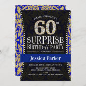 Verrassing 60ste Verjaardagsfeest - Goud Navy Blau Kaart (Voorkant / Achterkant)