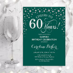 Verrassing 60ste Verjaardagsfeest - Groen Zilver Kaart<br><div class="desc">Verrassing 60e verjaardag feestuitnodiging. Elegant design in smaragdgroen en faux glitter zilver. Beschikt over scriptlettertype en diamanten confetti. Proost 60 jaar! Stuur me een bericht als je verder moet worden aangepast.</div>