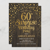 Verrassing 60ste Verjaardagsfeest - Hout & Goud Kaart (Voorkant / Achterkant)